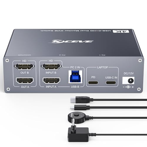 YOUTINGHDAV 15-in-1 USB C Docking Station KVM Switch 2 Laptops 2 Monitore 4K@60Hz, USB3.0 KVM Switch 2 PC 2 Monitore USB C, Dual HDMI Out, 80W PD, 5Gbps, Gigabit Ethernet, TF/SD Card, Wired Remote von YOUTINGHDAV