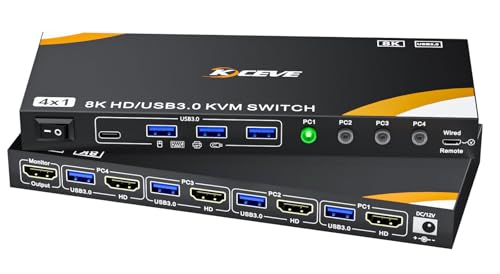 YOUTINGHDAV 8K KVM Switch 4 PC 1 Monitor HDMI 8K@60Hz 4K@144Hz, HDMI2.1 USB 3.0 KVM Switch 4 Ports für 4 PC Teilen Tastatur, Maus, mit 4 USB Kabels, Netzteil und Kabelfernbedienung YOUTINGHDAV 8K KVM Switch 4 PC 1 Monitor HDMI 8K@60Hz 4K@144Hz, HDMI2.1 USB 3.0 KVM Switch 4 Ports für 4 PC Teilen Tastatur, Maus, mit 4 USB Kabels, Netzteil und Kabelfernbedienung von YOUTINGHDAV