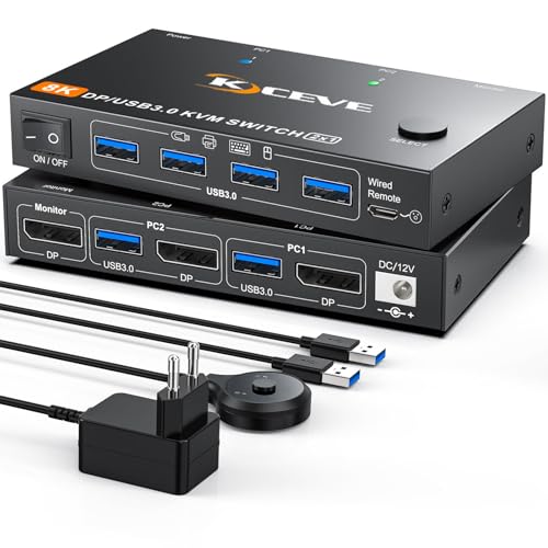 YOUTINGHDAV KVM Switch 2 PC 1 Monitor Displayport 4K@240Hz, 8K@60Hz, USB 3.0 KVM Switch Displayport 2.1 für 2 PC Teilen Monitor Tastatur Maus, mit Wired Remote und Power Adapter YOUTINGHDAV KVM Switch 2 PC 1 Monitor Displayport 4K@240Hz, 8K@60Hz, USB 3.0 KVM Switch Displayport 2.1 für 2 PC Teilen Monitor Tastatur Maus, mit Wired Remote und Power Adapter von YOUTINGHDAV