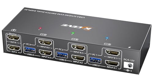 YOUTINGHDAV KVM Switch 3 PC 2 Monitore HDMI, EDID Emulator, USB 3.0 HDMI 2.0 KVM Switch Dual Monitor 4K@60Hz für 3 PC Teilen Tastatur, Maus, mit Wired Remote und 12V Power Adapter YOUTINGHDAV KVM Switch 3 PC 2 Monitore HDMI, EDID Emulator, USB 3.0 HDMI 2.0 KVM Switch Dual Monitor 4K@60Hz für 3 PC Teilen Tastatur, Maus, mit Wired Remote und 12V Power Adapter von YOUTINGHDAV
