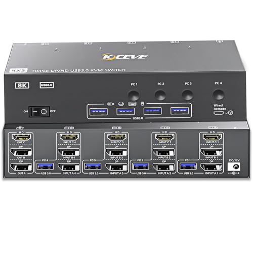 YOUTINGHDAV KVM Switch 4 PC 3 Monitore 8K@60Hz 4K@144Hz, USB 3.0 KVM Switch Triple Monitor 2 Displayport 1.4 + HDMI 2.1 für 4 PC Teilen Maus Tastatur, mit Wired Remote und Power adapter YOUTINGHDAV KVM Switch 4 PC 3 Monitore 8K@60Hz 4K@144Hz, USB 3.0 KVM Switch Triple Monitor 2 Displayport 1.4 + HDMI 2.1 für 4 PC Teilen Maus Tastatur, mit Wired Remote und Power adapter von YOUTINGHDAV