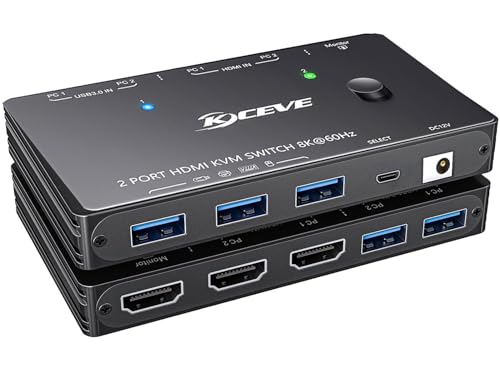 YOUTINGHDAV KVM Switch HDMI 8K@60Hz 4K@120Hz, KVM Switch 2 PC 1 Monitor HDMI2.1 with 3 USB3.0 Devices, HDR 10, HDCP 2.3, Wired Remote,12V Power Adapter and 2 USB3.0 Cables YOUTINGHDAV KVM Switch HDMI 8K@60Hz 4K@120Hz, KVM Switch 2 PC 1 Monitor HDMI2.1 with 3 USB3.0 Devices, HDR 10, HDCP 2.3, Wired Remote,12V Power Adapter and 2 USB3.0 Cables von YOUTINGHDAV