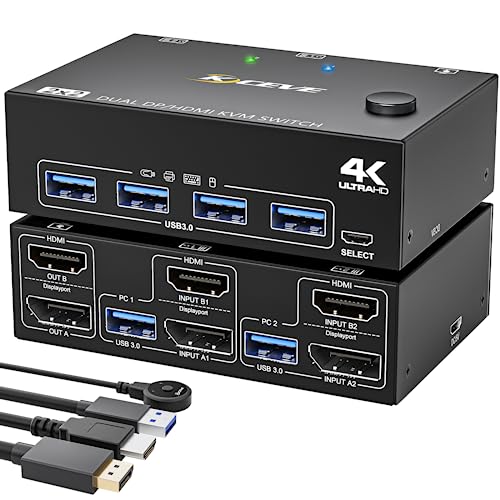 YOUTINGHDAV USB 3.0 KVM Switch 2 Monitore 2 Computer, USB 3.0 KVM Switch HDMI DP, KVM Switch Dual Monitor für 2 Computer Share Maus und Tastatur, mit HDMI + DP + USB Kabel YOUTINGHDAV USB 3.0 KVM Switch 2 Monitore 2 Computer, USB 3.0 KVM Switch HDMI DP, KVM Switch Dual Monitor für 2 Computer Share Maus und Tastatur, mit HDMI + DP + USB Kabel von YOUTINGHDAV