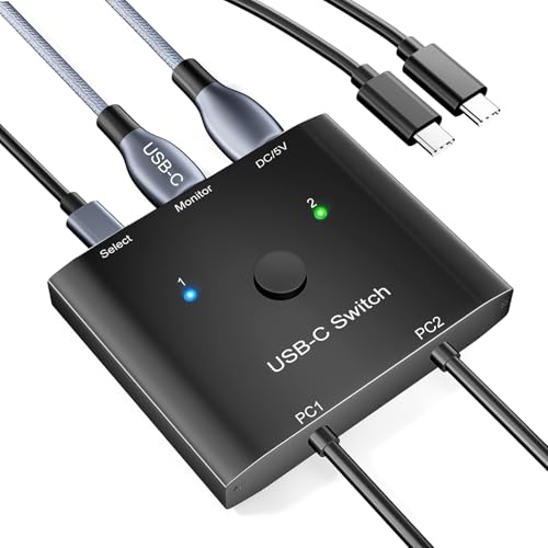 YOUTINGHDAV USB C Switch 2 in 1 out, KVM Switch 2 Laptops 1 Monitor 4K@120Hz, USB C Switch 2 Laptops/PD 100W Aufladen / USB3.1 Gen 2 / 10Gbps / Kabelfernbedienung, USBC KVM Switch 2 PC 1 Monitor von YOUTINGHDAV