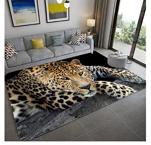 YOUXIUHAO Teppich 3D Leopardenmuster Teppiche Wohnzimmer Große Teppiche Luxus Tierteppiche Schlafzimmer Badezimmer Küche Bodenmatte Fußmatte 140X200 cm von YOUXIUHAO
