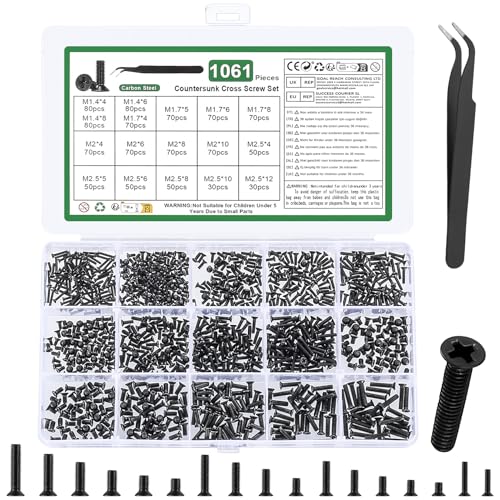 1060-teiliges kleines Laptop-Schrauben-Set, Mikro-Flachkopf-Kreuzschlitz-Senkkopfschrauben, Ersatz-Computer-Schrauben-Sortiment-Set für elektronische SSD-Festplatte, PC-Schraube, M1,4, M1,7, M2, M2,5 1060-teiliges kleines Laptop-Schrauben-Set, Mikro-Flachkopf-Kreuzschlitz-Senkkopfschrauben, Ersatz-Computer-Schrauben-Sortiment-Set für elektronische SSD-Festplatte, PC-Schraube, M1,4, M1,7, M2, M2,5 von YOUYIDUN