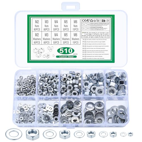 510 STK M2 M3 M4 M5 M6 Sechskantmuttern und Flach Unterlegscheiben Set: 255 Selbstsichernde Muttern + 255 Beilagscheiben, Stoppmuttern Sicherungsmuttern Sechskant Mutter Sicherungsscheiben Sortiment 510 STK M2 M3 M4 M5 M6 Sechskantmuttern und Flach Unterlegscheiben Set: 255 Selbstsichernde Muttern + 255 Beilagscheiben, Stoppmuttern Sicherungsmuttern Sechskant Mutter Sicherungsscheiben Sortiment von YOUYIDUN