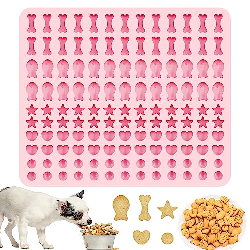 Backmatte Hundekekse, Rosa Silikon Backform, 5 Formen in 1 Backunterlage, Backform für Hundeleckerli, 130 Gitter Backform für DIY Hundekekse und Leckerlis (Halbkugel Fische Knochen Stern Herzform) von YOUYIKE