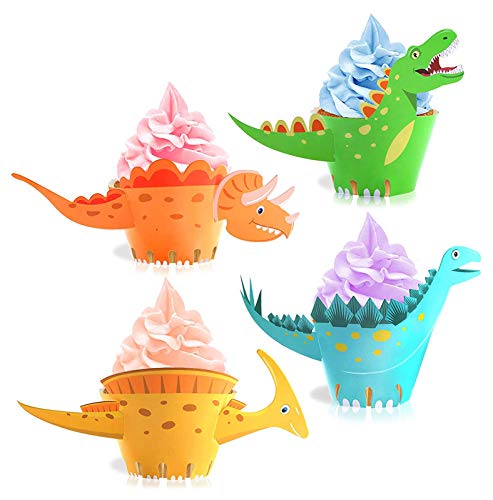 YOUYIKE® 24 Stücke Dinosaurier Cupcake Wrapper, doppelseitig, Dinosaurier Kuchen Dekoration für Kinder Party Dinosaurier Geburtstag Deko Jungen Mädchen. von YOUYIKE