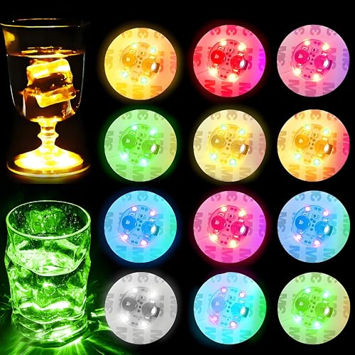 YOUYIKE 12 pcs LED-Untersetzer, LED Sticker Stimmungslichter, Bunt LED Untersetzer, Leuchtuntersetzer Rund, 3 Lumineszenz, für Party Hochzeiten Untersetzer Bar Geburtstage Leuchtende Gläser von YOUYIKE