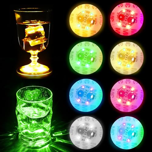 YOUYIKE 8 Stück LED-Untersetzer, LED Sticker Stimmungslichter, Bunt LED Untersetzer, Leuchtuntersetzer Rund, 3 Lichtmodi, für Hochzeiten Bar Geburtstage Leuchtende Untersetzer Gläser Party von YOUYIKE