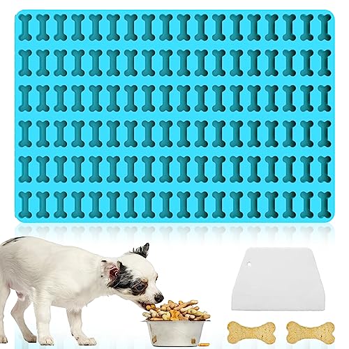 YOUYIKE Backmatte Hundekekse, 2.5 cm Silikon Backmatte, 108 Löcher Hundekekse Backform,Knochenbackform, Hundekekse Mini Backunterlage für Hundekekse und Leckerlis DIY (Blau) von YOUYIKE