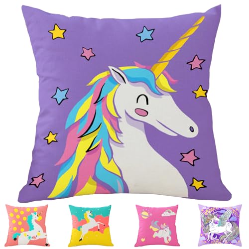 YOUYIKE Einhorn Kissenbezug 45x 45 cm, Lila Kopfkissenbezüge für Zierkissen, Niedliches Cartoon Einhorn Dekorative Kissenbezug, für Sofa Wohnzimmer Babyzimmer Kinderzimmer Zuhause Dekoration von YOUYIKE