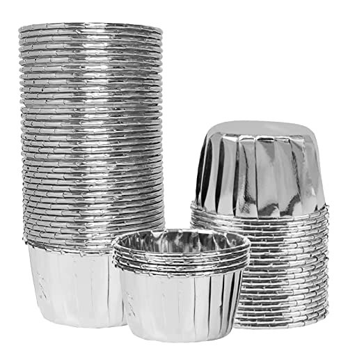 YOUYIKE Muffinförmchen Silber, 50 Stück Cupcake Förmchen Silber, Muffinförmchen Aluminium, Mini Cupcake Förmchen, Mini Muffin Förmchen, Papierformen, Backformen Zum Backen von Kuchen und Muffins von YOUYIKE