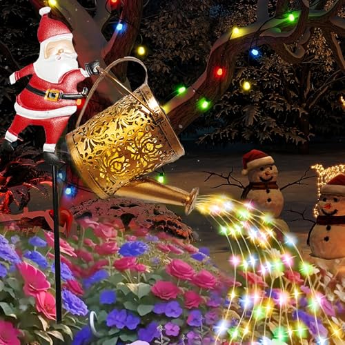 YOUYIKE Solar Giesskanne Lichterkette Aussen GießKanne LED Lichterkette mit Weihnachtsmann Halterung Solarlichterkette AußEn Wetterfest für Weihnachtsdeko Gartenbeleuchtung Outdoor Balkon von YOUYIKE