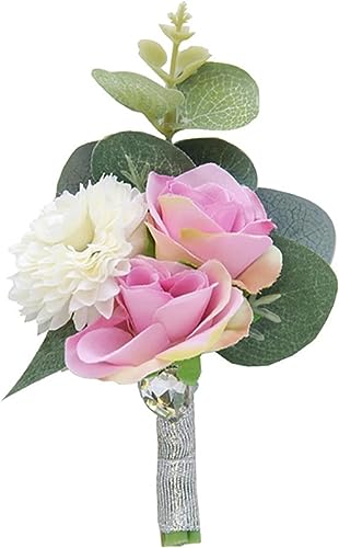 YOUYIMEI Hochzeit-Handgelenk-Blumen, Brautjungfer-Handgelenk-Corsage, weißes Hochzeitsarmband, Rosen-Blumen-Hochzeits-Bräutigam-Boutonniere-Zubehör (Farbe: F-Corsage) (A) (Farbe: B) (Color : B) von YOUYIMEI