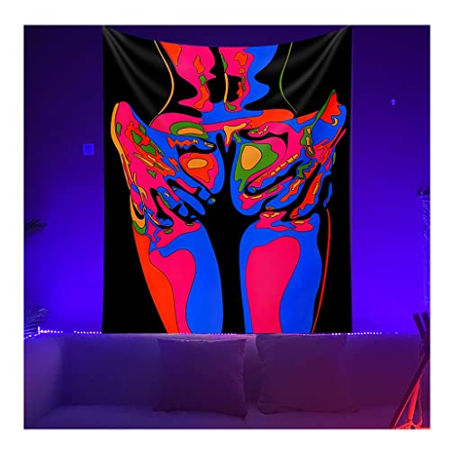 Psychedelic WandtüCher UV-Reaktion Schwarzlicht Wandteppich menschlicher Psychedelischer leuchtender Wandteppich Schlafzimmer Schlafsaal Dekoration Wandbehang Poster Hintergrund Tuch (Size : 73X95CM/ von YOWABYI