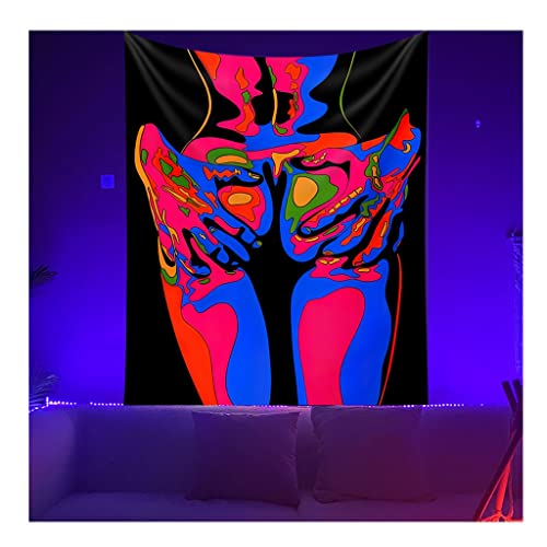 Psychedelic WandtüCher UV-Reaktion Schwarzlicht Wandteppich menschlicher Psychedelischer leuchtender Wandteppich Schlafzimmer Schlafsaal Dekoration Wandbehang Poster Hintergrund Tuch (Size : 100X150C von YOWABYI