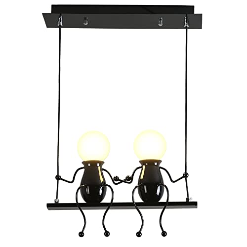 YOXANG Kreativ LED Pendelleuchte Decke Modern Doppelt Kleine Leute Hängelampen Einstellbar Hängende Lichter Esszimmer Eisen Karikatur Puppe Kronleuchter Deckenleuchten 2×E27 Backfarbe Schwarz YOXANG Kreativ LED Pendelleuchte Decke Modern Doppelt Kleine Leute Hängelampen Einstellbar Hängende Lichter Esszimmer Eisen Karikatur Puppe Kronleuchter Deckenleuchten 2×E27 Backfarbe Schwarz von YOXANG