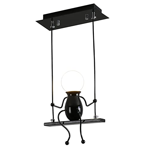 YOXANG Kreativ LED Pendelleuchte Decke Modern Kleine Leute Hängelampen Einstellbar Hängende Lichter Esszimmer Dekoration Eisen Karikatur Puppe Kronleuchter Deckenleuchten 1×E27 Backfarbe Schwarz von YOXANG