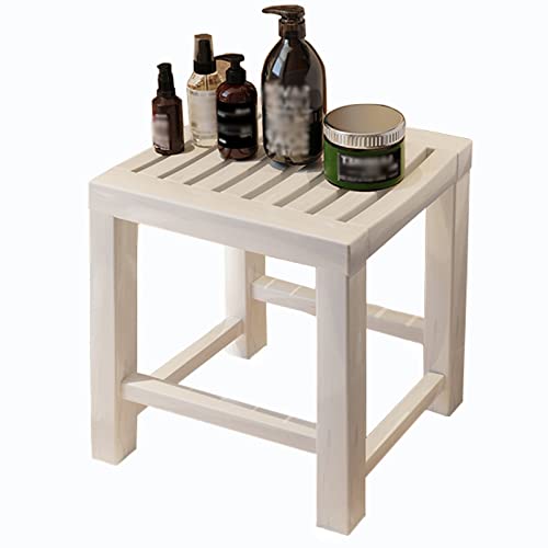 YOY-FS Modern Holz Badezimmerhocker Wasserfest Erwachsene Holz Badezimmer Hocker Alten Anti-Rutsch Holz Bad Stuhl Wohnzimmer Schlafzimmer Küche Garten (Color : White, Size : 42 * 28 * 35cm) von YOY-FS