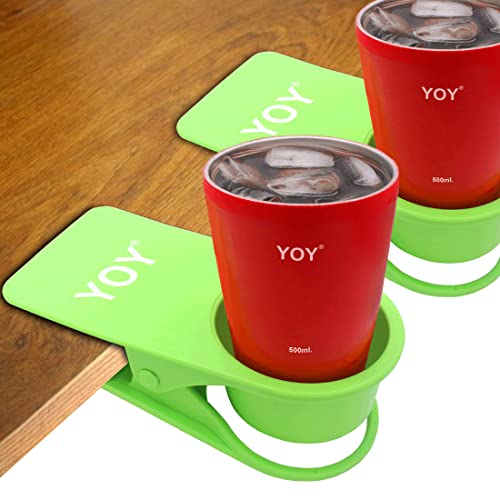 YOY 2 Stück Getränkehalter Clip – Tisch Schreibtisch Seite Wasser Glas Bier Flasche Getränke-Soda Kaffeebecher Halter Tasse Untertasse Clip Design für Zuhause Büro, Grün von YOY