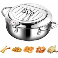 -Edelstahl-Fritteuse im japanischen Stil mit Thermometerdeckel und Ölabtropffläche, antihaftbeschichtete Bratpfanne für die Küche -Edelstahl-Fritteuse im japanischen Stil mit Thermometerdeckel und Ölabtropffläche, antihaftbeschichtete Bratpfanne für die Küche von YOYAXI