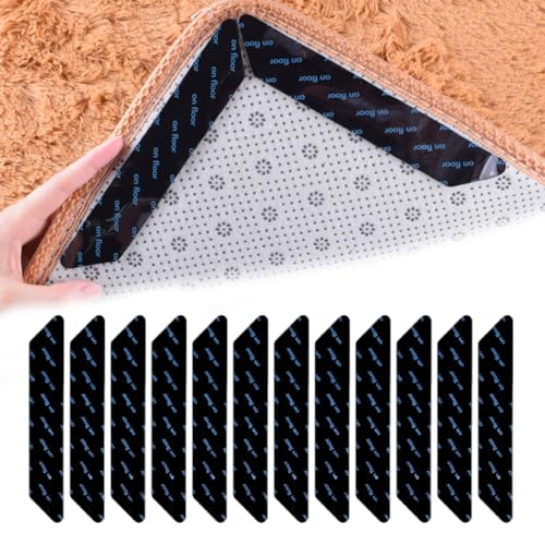 YOYEAH 12 Stück Teppichklebeband, Antirutsch Teppich Ecken Fixieren mit waschbaren Teppich Klebepads, Carpet Tape für Teppich Antirutsch Pads & Kleber – Teppich Fixierung einfach gemacht von YOYEAH