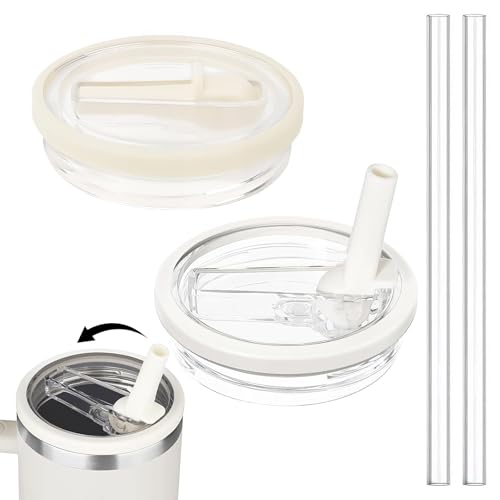 YOYEAH 2 Stück Deckel Auslaufsicher für Stanley 40oz Becher mit Strohhalm, Tumbler Abdeckungen Becher, Ersatzdeckel für Stanley Cup Zubehör(Weiß+Rosa) von YOYEAH