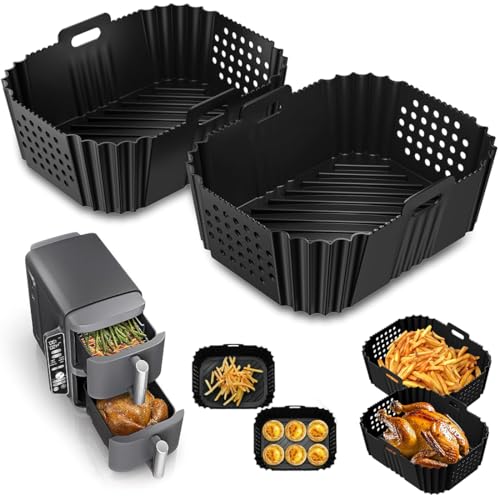 YOYEAH 2 Stück Heißluftfritteuse Zubehör für Ninja Double Stack XL SL400EU, Silikonform heißluftfritteuse für Foodi Max Dual Zone AF400EU, AF300EU 9,5L Kompatibel mit Ninja SL400UK 9,5L - BPA frei von YOYEAH