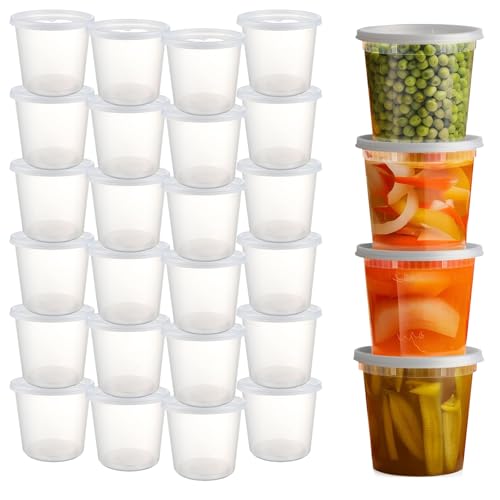 YOYEAH 24 Sets Deli Container, 730ml/24oz, Kunststoffbehälter mit Deckel, Deli Cups & Food Container - BPA-frei, Wiederverwendbar, Dicht, Spülmaschinen, Mikrowelleneeignet und Gefriersicher von YOYEAH