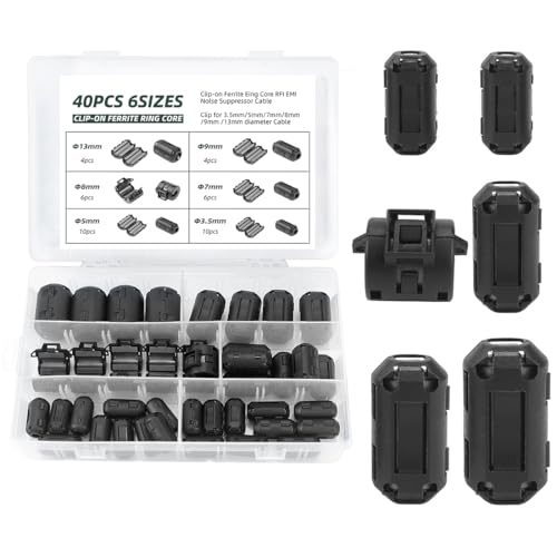 YOYEAH 40 Stück Ferritkerne für Kabel - Ferritfilter Klappferrit Set mit 6 Verschiedene Größen - Ferritkern Ring - Entstörfilter für Kabel RFI EMI - Schwarz - Innendurchmesser von 3.5 mm bis 13 mm. YOYEAH 40 Stück Ferritkerne für Kabel - Ferritfilter Klappferrit Set mit 6 Verschiedene Größen - Ferritkern Ring - Entstörfilter für Kabel RFI EMI - Schwarz - Innendurchmesser von 3.5 mm bis 13 mm. von YOYEAH