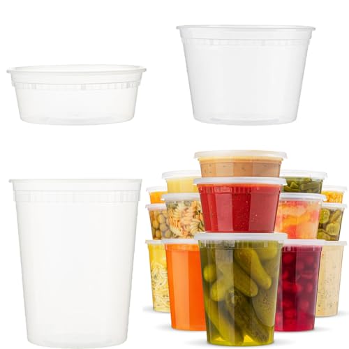 YOYEAH 44 Sets, 8, 16, 32 oz Deli Container, Kunststoffbehälter mit Deckel, Deli Cups & Plastic Containers - BPA-freie, Wiederverwendbar, Dicht, Spülmaschinen, Mikrowelleneeignet und Gefriersicher von YOYEAH