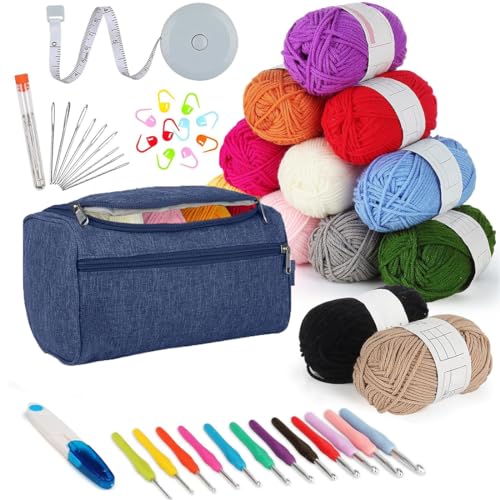 YOYEAH 46 Stück Häkelnadel Set für Anfänger mit 12 Farben Häkelgarn, Ergonomische Häkelnadeln Set 2-8mm, Marineblau Häkeltasche und Zubehör, Crochet Hook Set für Stricken und Häkeln YOYEAH 46 Stück Häkelnadel Set für Anfänger mit 12 Farben Häkelgarn, Ergonomische Häkelnadeln Set 2-8mm, Marineblau Häkeltasche und Zubehör, Crochet Hook Set für Stricken und Häkeln von YOYEAH
