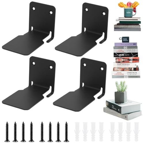 YOYEAH 4er-Pack Unsichtbares Schwarzes Bücherregal Wand, Schwebendes Bücherregal aus robustem Eisen für Büro, Schlaf &Wohnzimmer - Unsichtbare Bücherregale mit Montagematerial inklusive von YOYEAH