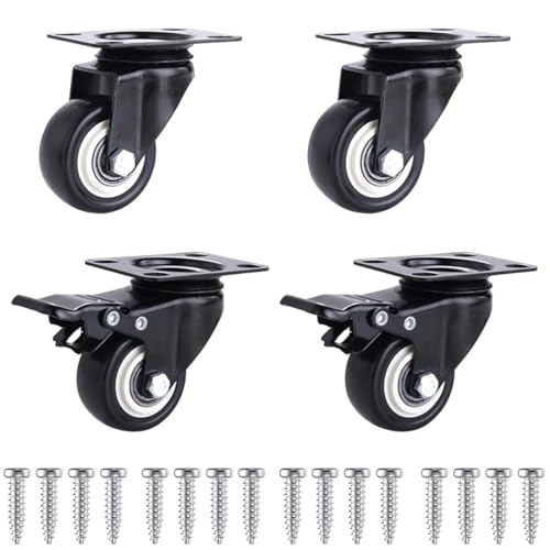 YOYEAH 4er Set Möbelrollen 40mm, Schwerlastrollen mit Bremse, Gummirollen für Möbel, Belastbarkeit 50kg (Pro Rolle) 360° Drehung, mit Schrauben von YOYEAH