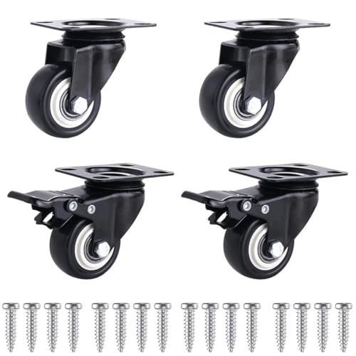YOYEAH 4er Set Möbelrollen 50mm, Schwerlastrollen mit Bremse, Gummirollen für Möbel, Belastbarkeit 60kg (Pro Rolle) 360° Drehung, mit Schrauben von YOYEAH