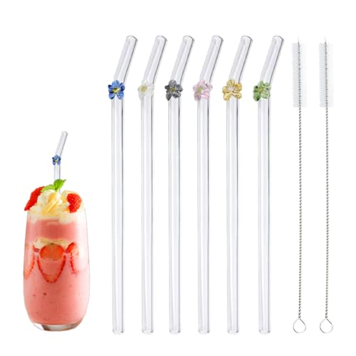 YOYEAH 6 Stück Glasstrohhalme -bunte Wiederverwendbare lange Trinkhalme Glas mit Reinigungsbürsten für Säfte, Cocktails, Smoothie, Milch, Kaffee von YOYEAH