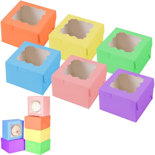 YOYEAH Cupcake Box Set - 60 Stück Einzelne Cupcake Transportbox mit Sichtfenster, 6 Farben(10x10x6.5cm), Kuchen Transportbox Pappe, Tortenkarton & Pralinenschachtel YOYEAH Cupcake Box Set - 60 Stück Einzelne Cupcake Transportbox mit Sichtfenster, 6 Farben(10x10x6.5cm), Kuchen Transportbox Pappe, Tortenkarton & Pralinenschachtel von YOYEAH