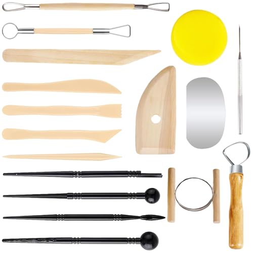YOYEAH Modellierwerkzeug Set, 17-teiliges Ton-Werkzeug-Set aus hochwertigem Holz & rostfreiem Stahl, Töpferwerkzeug- & Clay Tools, geeignet für Ton, Keramik, Skulptur, Kunst- & Handwerksprojekte von YOYEAH