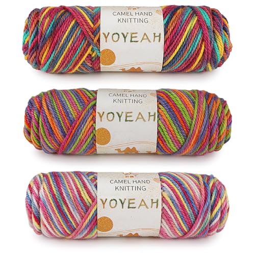 YOYEAH Sockenwolle Trio Strickset, 3-fädig, Anti-Pilling, Bulky-Garn, 60% Schurwolle, 40% Polyamid für filigranes Häkeln & Stricken - garn in einzigartigen Farben(100g/120m Garn) Garndicke 2,5 mm von YOYEAH