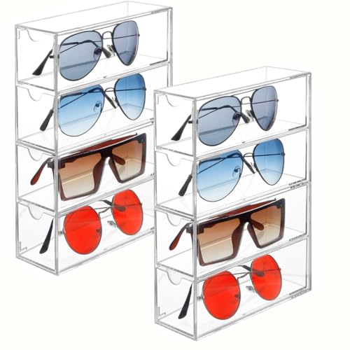 YOYEAH Sonnenbrillen Aufbewahrung aus Acryl - Brillen Organizer mit 4 Schubladen für mehrere Brillen, Schmuck, Uhren - Durchsichtige Brillenaufbewahrung, 2er-Pack Sunglasses Organizer von YOYEAH