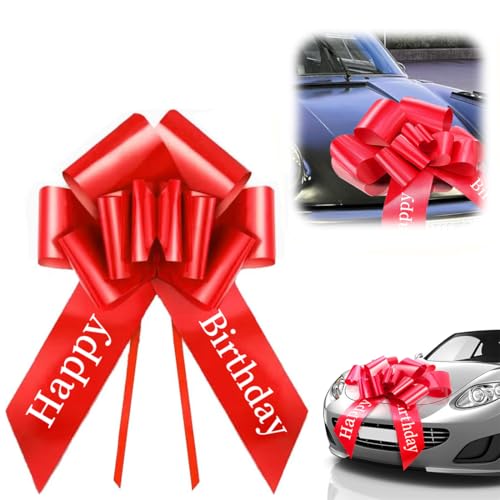 YOYEAH XXL Auto Schleife (76 cm / 30 Zoll) - Groß Geschenkschleife für Auto, Weihnachten & Haushalt. Riesen Schleife Perfekt für Autos & Haushaltsgeräte, 18 Geburtstag Auto (Rot(Happy Birthday)) von YOYEAH
