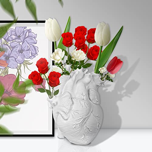 Herz Vase Anatomisches Aesthetic Deko: Herzvase Kleine Vase Kreatives Vasenharzmaterial Weiß Anatomisches Blumentopf, Anatomische Herzstatue Pflanzer Dekorativ Für Mittelstücke Tabellenschmuck Vasen von YOYIAG