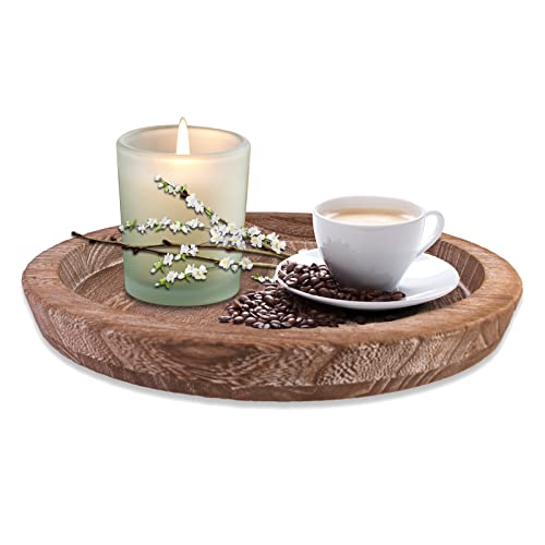 Holztablett Rund Tablett Dekotablett, Vintage Kerzentablett, Verdickung Trayfruit Holz, Natural Wooden Decorative Candle Tray - Tischdeko Rund Couchtisch Küche Arbeitsplatte Deko (29 * 29 * 2.9cm) von YOYIAG