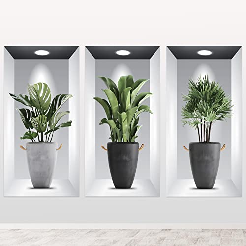 Wandaufkleber Vase Grüne Pflanzen Wandsticker: YOYIAG 3 Stück 3D Vase Wandaufkleber Abnehmbare, Vasen Wandtattoo 3D Effekt für Wohnzimmer für Schlafzimmer, Wohnzimmer, Küche, Wanddeko (30 × 60CM) von YOYIAG