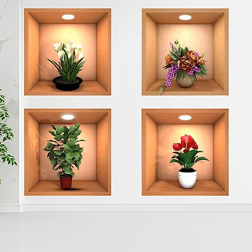 Wandaufkleber Vase Grüne Pflanzen Wandsticker: YOYIAG 4 Stück 3D Vase Wandaufkleber Abnehmbare, Vasen Wandtattoo 3D Effekt für Wohnzimmer für Schlafzimmer, Wohnzimmer, Küche, Wanddeko (30 × 30CM) von YOYIAG