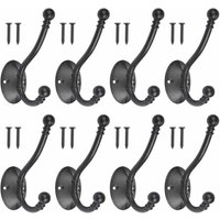 Set mit 8 Vintage-Garderobenhaken aus schwarzem Metall mit 16 Schrauben Retro-Garderobenhaken aus schwarzem Metall an der Wand montierter Set mit 8 Vintage-Garderobenhaken aus schwarzem Metall mit 16 Schrauben Retro-Garderobenhaken aus schwarzem Metall an der Wand montierter von YOYO