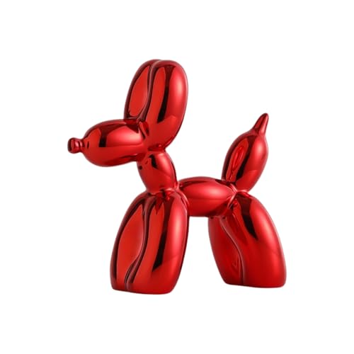 YOYUMI Ballon Hund Skulptur, Galvanisiert Luxus Ornament, Harzstatue für Wohnzimmer Schlafzimmer Bürodekor, Hochglanz Finish Dekorative Statuen, Rot, 9,5 x 9,5 x 4 cm von YOYUMI