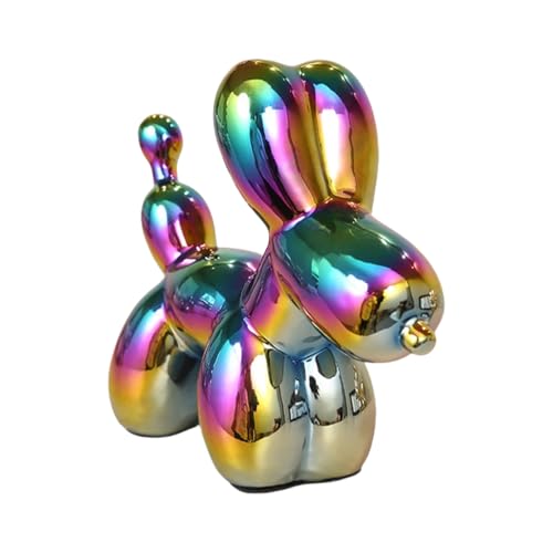 YOYUMI Galvanisiert Ballon Hund skulptur, spiegelnde Oberfläche, Keramik Schreibtischdekor für Wohnzimmer, Schlafzimmer und Büro, bunt, 20 x 7 x 16,5 cm von YOYUMI